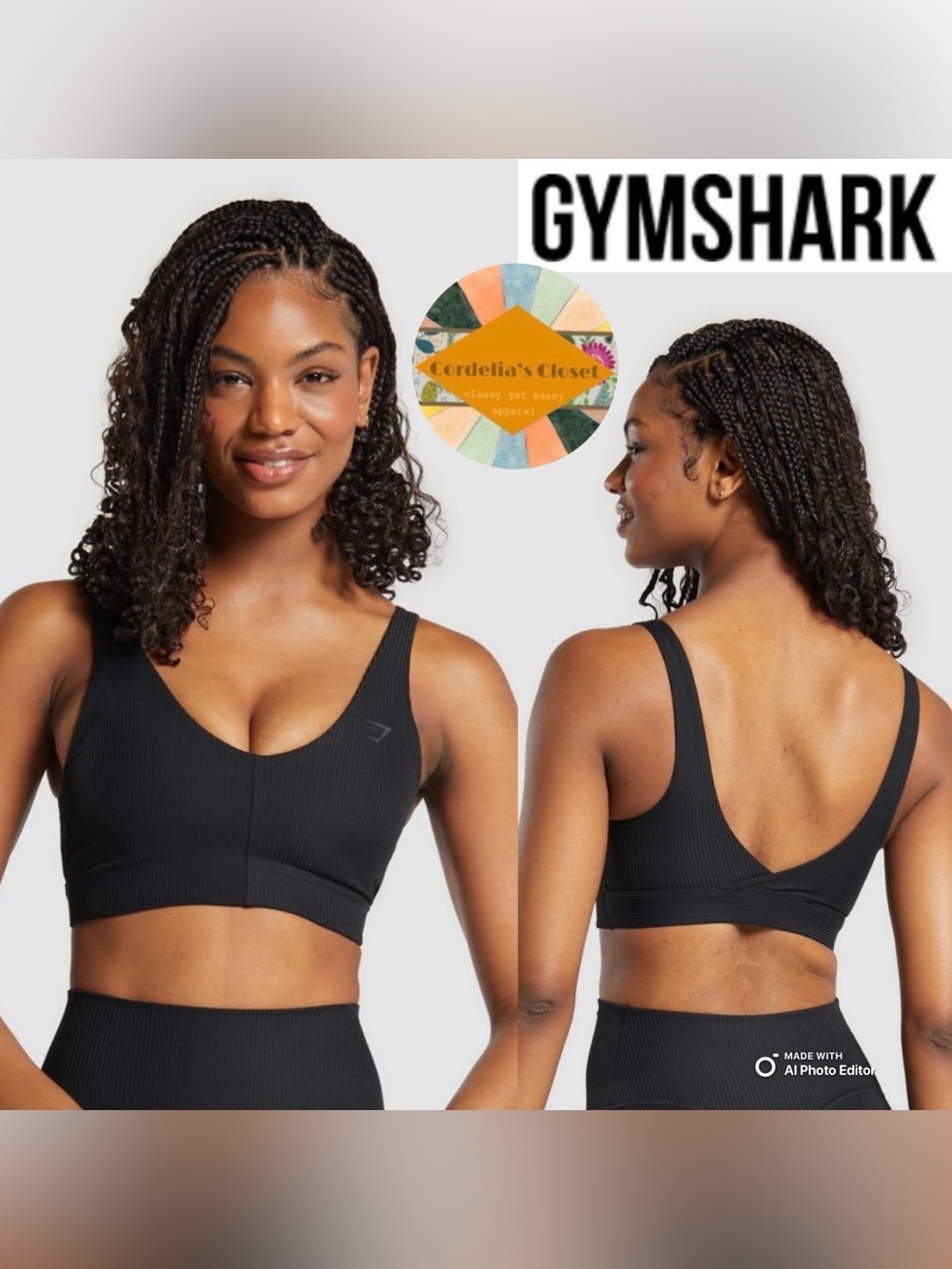 GYMSHARK Ribbed Sports Bra in Black size Large